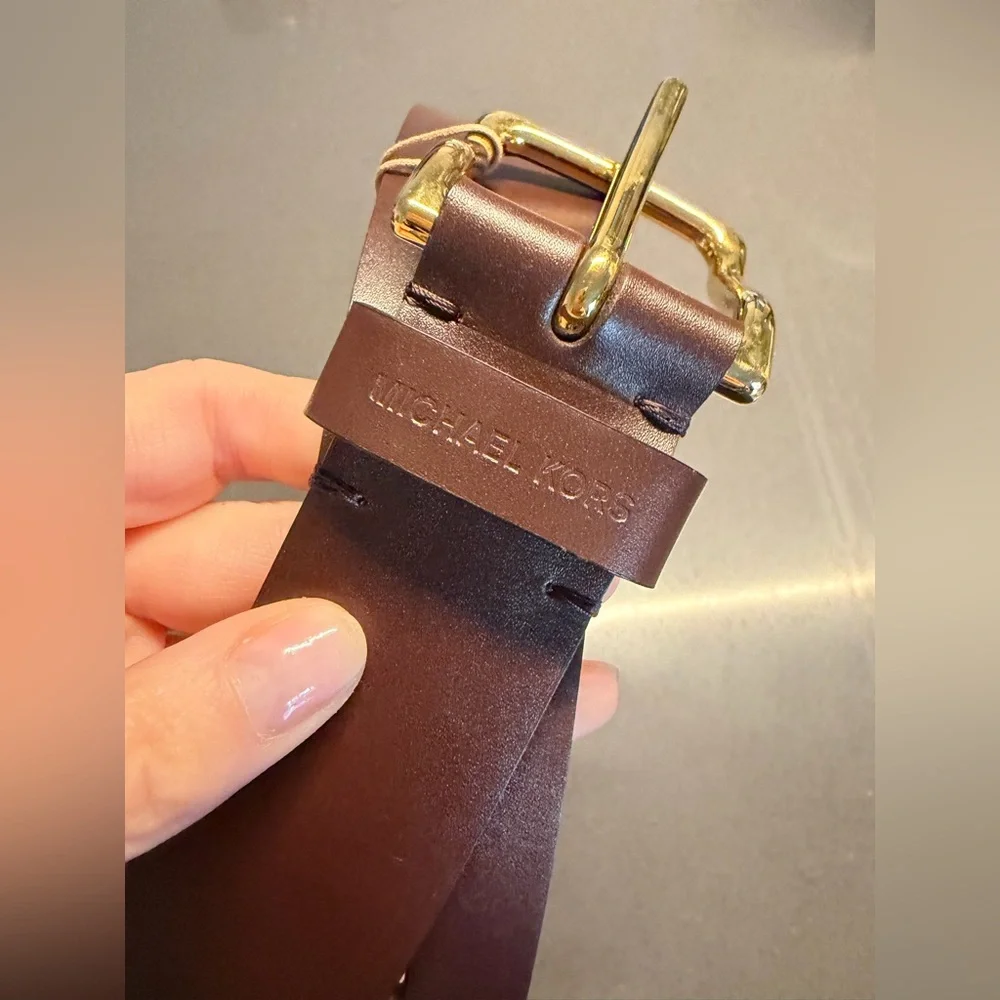 Michael Kors Collection Dark Brown Leather Belt with Gold Buckle Small NEW